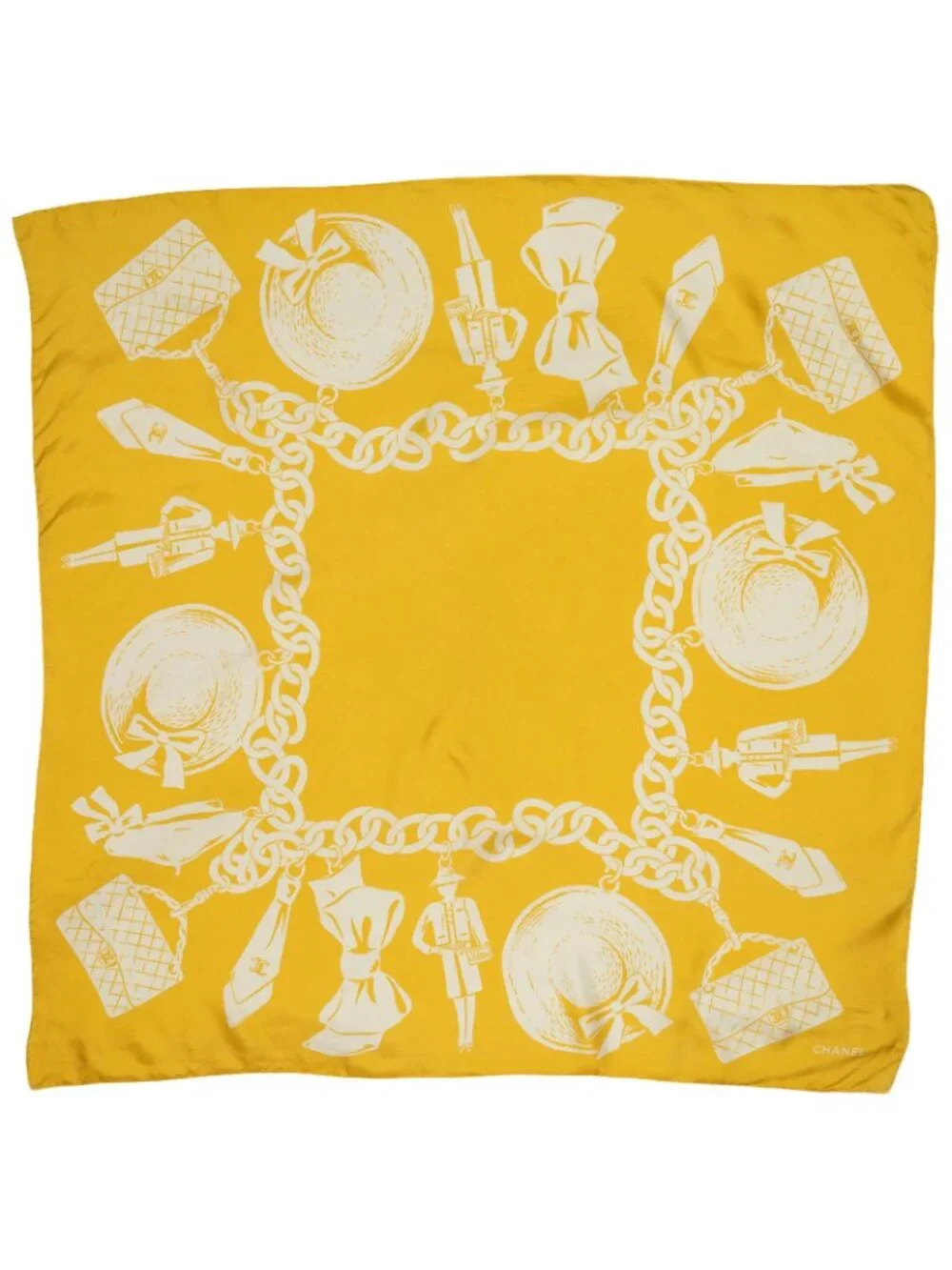 Chanel Scarf Yellow White Silk